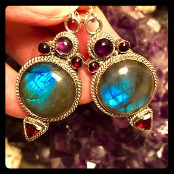 Jewelry - Labradorite, Amethyst & Garnet Sterling Earrings